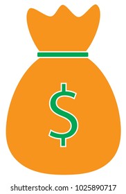 Icono de moneda del dólar o vector de logotipo sobre una bolsa de dinero. Símbolo de las finanzas bancarias, bancarias o estadounidenses de los Estados Unidos de América.