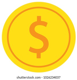 Dollar currency icon or logo vector over a coin. Symbol for United States of America bank, banking or American finances.