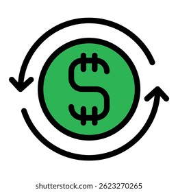Icono de moneda de dólar. Esquema de color de icono de Vector de moneda de dólar aislado