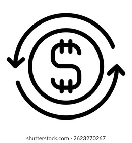 Dollar currency icon. Outline dollar currency vector icon for web design isolated on white background