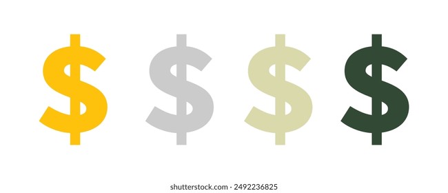 Dollar currency icon set isolated on white background. Money saving, cashless concept. Capital gain, passive income, investments and bonds, cash flow. Vector ilustration
