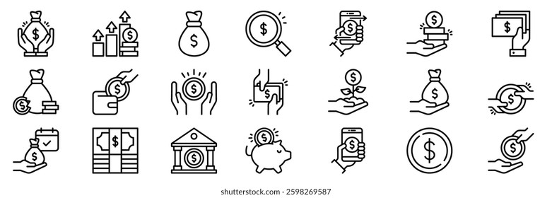 Dollar currency icon set. Simple line vector illustration.