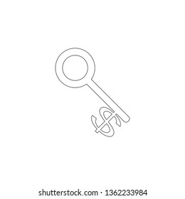 Dollar Currency Key. simple flat vector icon illustration. outline line symbol - editable stroke