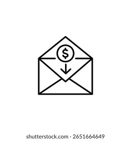 Moeda Em Dólar Recebida Em Um Envelope Aberto Com Seta Para Baixo
