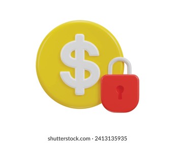 dollar currency secure icon 3d rendering illustration