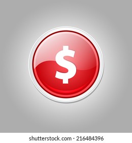 Dollar Currency Sign Circular Red Vector Web Button Icon