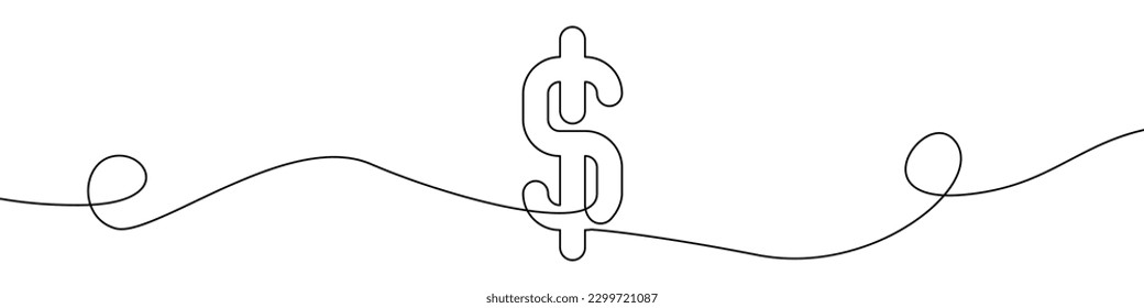 Dollar, Währungszeichen Linie kontinuierliche Zeichnung Vektorgrafik. Eine Zeile Dollar, Währungsvektorhintergrund. Dollar, Währungssymbol. Kontinuierliche Umrisse eines Dollars, einer Währung. Lineare Dollars, Devisendesign.