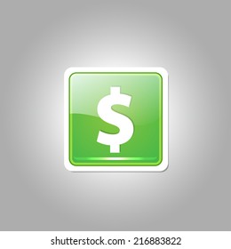 Dollar Currency Sign Square Green Vector Web Button Icon