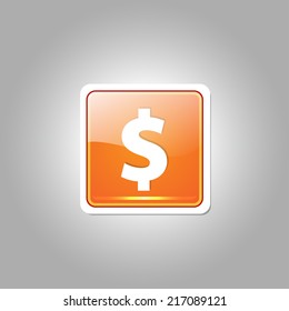 Dollar Currency Sign Square Orange Vector Web Button Icon