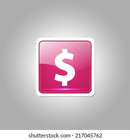 Dollar Currency Sign Square Pink Vector Web Button Icon