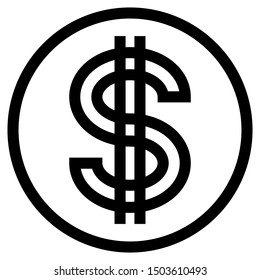 Dollar currency sign symbol - black simple outline inside of circle, isolated - vector illustration