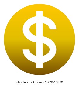 Dollar currency sign symbol - golden simple inside of circle gradient, isolated - vector illustration