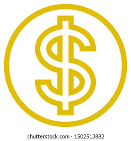 Dollar currency sign symbol - golden simple outline inside of circle, isolated - vector illustration