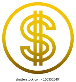 Dollar currency sign symbol - golden simple gradient outline inside of circle, isolated - vector illustration