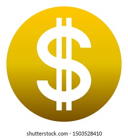 Dollar currency sign symbol - golden simple gradient inside of circle, isolated - vector illustration