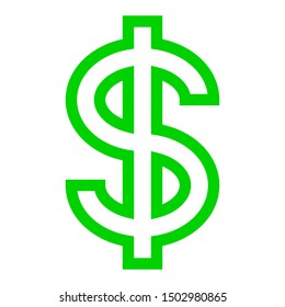 Dollar currency sign symbol - green simple outline, isolated - vector illustration