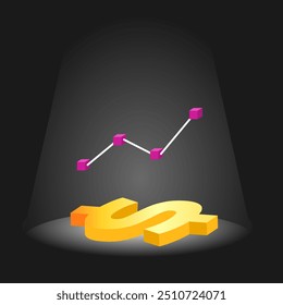 Ilustração vetorial das estatísticas monetárias em dólar em fundo preto. Adequado para negócios e conteúdo de papel de parede financeiro