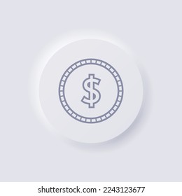 Dollar currency symbol coin icon, White Neumorphism soft UI Design for Web design, Application UI and more, Button, Vector.