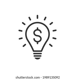 Dollar currency symbol in a lightbulb. Financial or money idea icon line style isolated on white background. Vector illustration