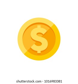 Dollar currency symbol on gold coin, money sign flat style vector illustration isolated on white background