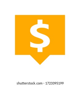 dollar currency symbol in speech bubble square shape for icon, orange dollar money for app symbol isolated on white, currency digital dollar icon for financial concept, vector