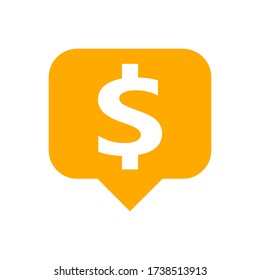 dollar currency symbol in speech bubble square shape for icon, orange dollar money for app symbol isolated on white, currency digital dollar icon for financial concept, vector