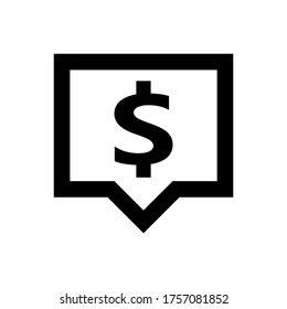 dollar currency symbol in speech bubble square shape for icon, black dollar money for app symbol isolated on white, currency digital dollar icon for financial concept, vector
