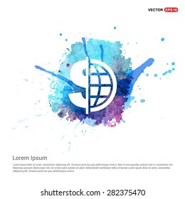 Dollar currency symbol with world globe icon - abstract logo type icon - Blue water color Paint splash beautiful background. Vector illustrationmale user