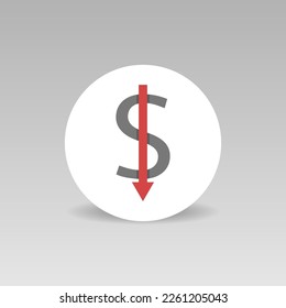 Dollar decline vector round icon Crisis concept