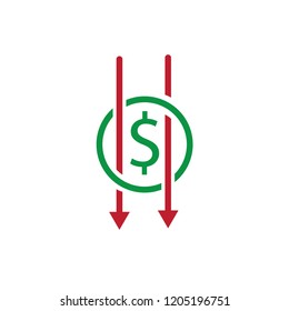 Dollar Decrease Icon. Business Crisis Illustration. Bankrupt Icon.