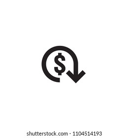 dollar decrease icon. Money symbol with arrow stretching rising drop fall down. Business cost reduction icon. vector illustration.