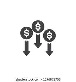 Dollar Decrease Rate vector icon. filled flat sign for mobile concept and web design. Money with arrows down simple solid icon. Symbol, logo illustration. Pixel perfect vector graphics