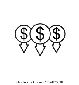Dollar Decrease Rate vector icon.
