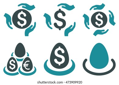 Dollar Deposit Care vector icons. Pictogram style is bicolor soft blue flat icons with rounded angles on a white background.