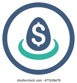 Dollar Deposit Egg rounded icon. Vector illustration style is flat iconic bicolor symbol, cobalt and cyan colors, white background.