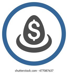 Dollar Deposit Egg vector bicolor rounded icon. Image style is a flat icon symbol inside a circle, cobalt and gray colors, white background.