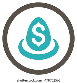 Dollar Deposit Egg vector bicolor rounded icon. Image style is a flat icon symbol inside a circle, grey and cyan colors, white background.