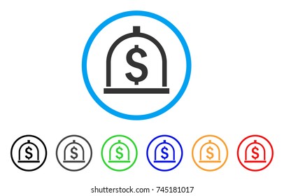 Dollar Deposit rounded icon. Style is a flat gray symbol inside light blue circle with additional colored versions. Dollar Deposit vector designed for web and software interfaces.