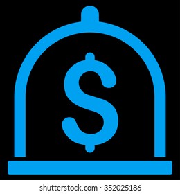 Dollar Deposit vector icon. Style is flat symbol, blue color, rounded angles, black background.