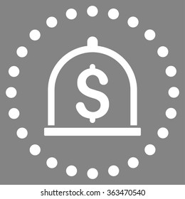 Dollar Deposit vector icon. Style is flat circled symbol, white color, rounded angles, gray background.