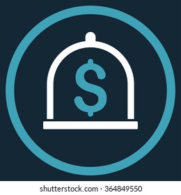 Dollar Deposit vector icon. Style is bicolor flat circled symbol, blue and white colors, rounded angles, dark blue background.