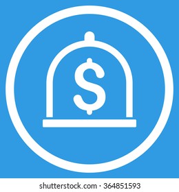 Dollar Deposit vector icon. Style is flat circled symbol, white color, rounded angles, blue background.