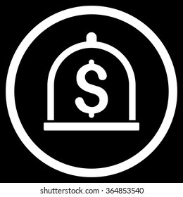 Dollar Deposit vector icon. Style is flat circled symbol, white color, rounded angles, black background.