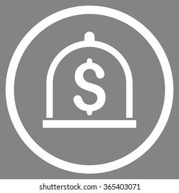 Dollar Deposit vector icon. Style is flat circled symbol, white color, rounded angles, gray background.