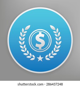Dollar design icon on blue button,clean vector