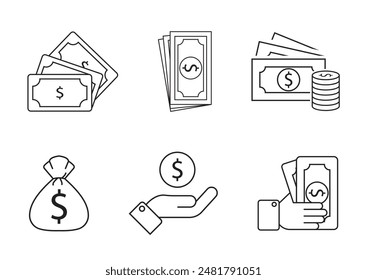 bolso de la moneda del dinero del contorno del diseño del dólar mano rica Ilustración vectorial