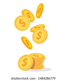 Dollar design, vector icon. Cash back. Banks, real estate, loans, loans, mortgages.  3D style modern vector illustration. Gold coins, dollars. Business Money. Set of cash. Purchase, sale of goods.