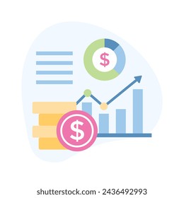 Dollar with diagram denoting concept icon of financial chart, business chart vector