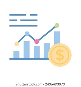 Dólar con diagrama que denota el icono de concepto de gráfico financiero, vector de gráfico de negocios