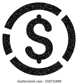 Dollar Diagram grainy textured icon for overlay watermark stamps. Flat symbol with dirty texture. Dotted vector black ink rubber seal stamp with grunge design on a white background.